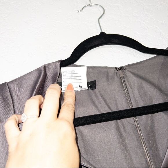 NWT Alfred Sung Caviar Gray Cap Sleeve V-Neck Satin Gown Size 0‎ - Picture 7 of 9
